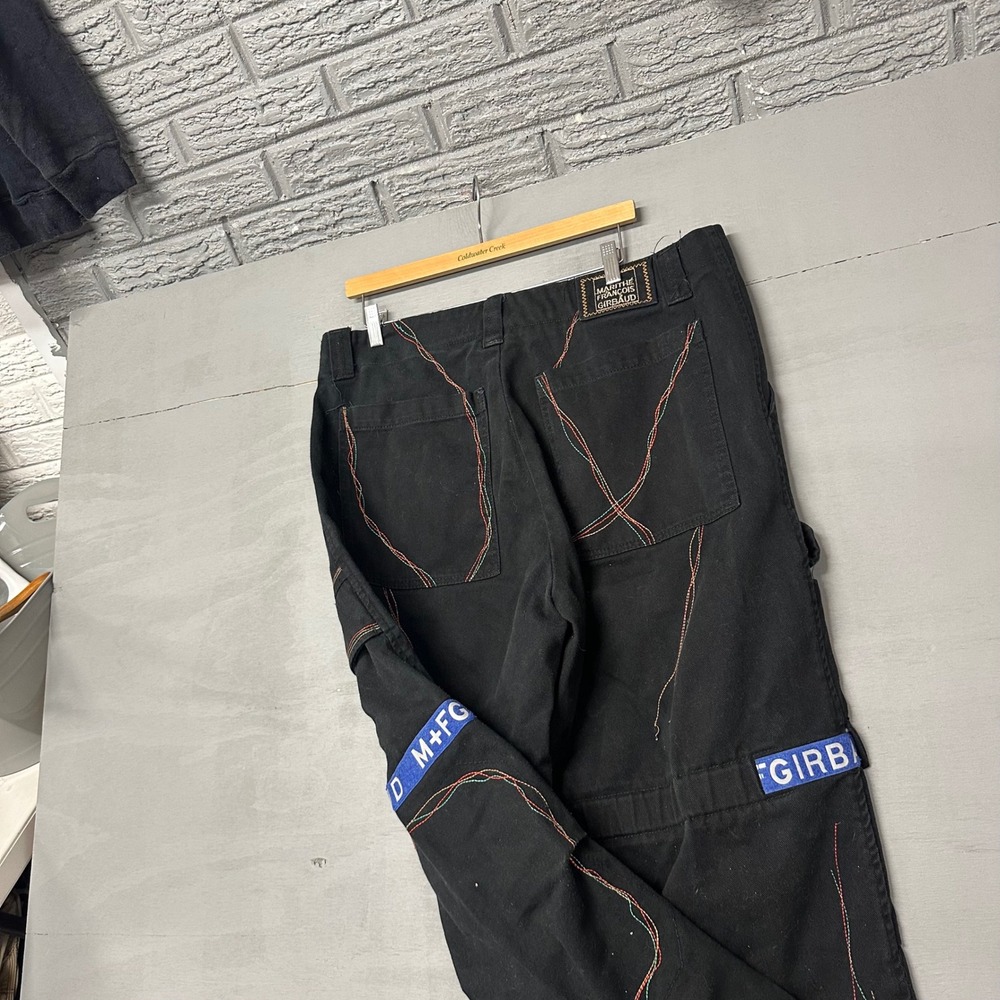 Marithe‎ Francois Girbaud Shuttle Tape Cargo Pants Black Blue Straps Mens 36M